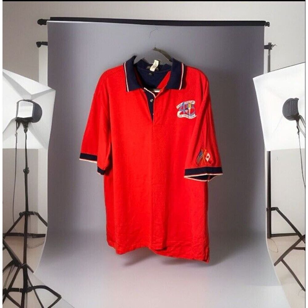 Vintage King Louie Bowling Shirt Polo Men's XL USA Canada Flags‎ Canusa 2002